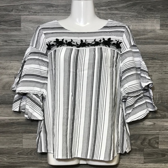 Gray and white striped top main image 1